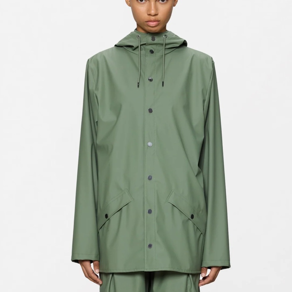 RAINS lightweight Olive Green Hooded Raincoat Jacket